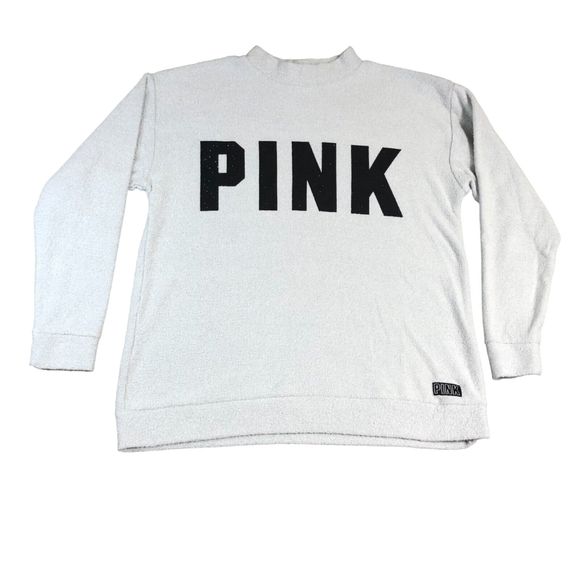 Pink Victoria Secret Sweater Women Medium Gray Casual Preppy‎ Logo Long Sleeve - Picture 1 of 9